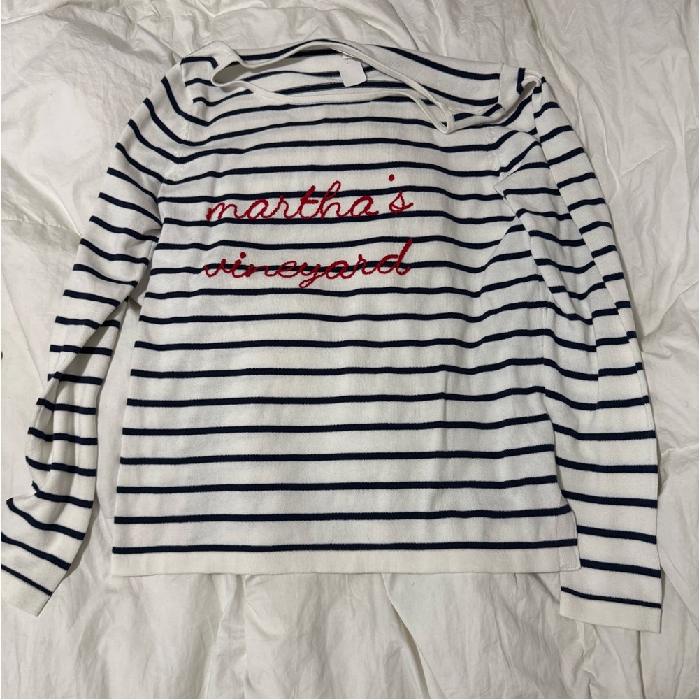 NWT New Pink Pineapple Striped Martha’s Vineyard Cotton Sweater L Large